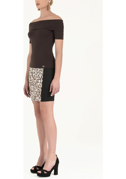 Kahve Düşük Omuz Örme Bluz 19477