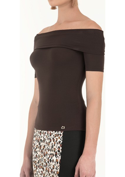Kahve Düşük Omuz Örme Bluz 19477