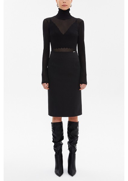 Siyah Diz Altı Düz Dar Etek 81119