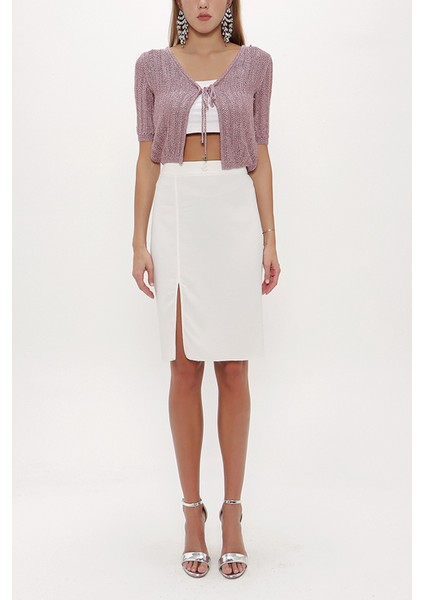 Ekru Yüksek Bel Kalem Etek 80629