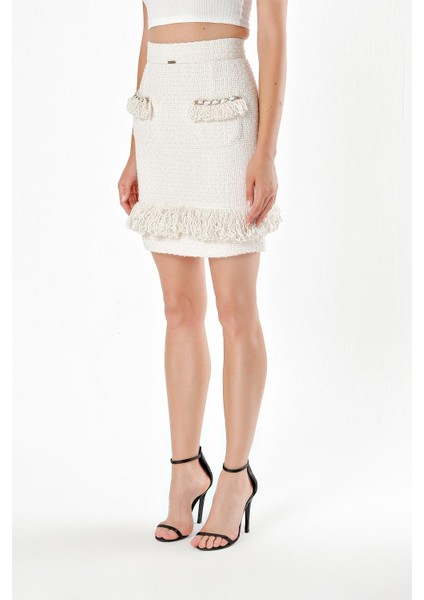 Ekru Püskül Detaylı Yün Etek 80471 modelleri