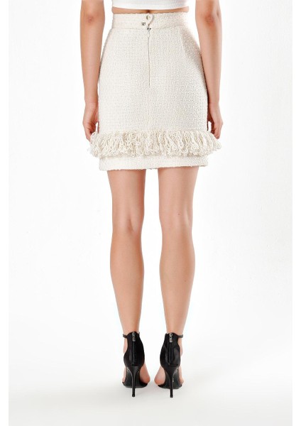 Ekru Püskül Detaylı Yün Etek 80471 fırsatları