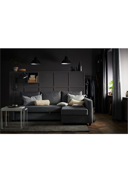 Bazalı Yataklı Köşe Kanepe, Skiftebo Koyu Gri, 3 Minderli fiyatları