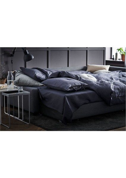 Bazalı Yataklı Köşe Kanepe, Skiftebo Koyu Gri, 3 Minderli fırsatları