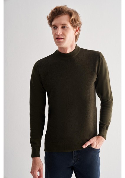 Haki Yarım Balıkçı Yaka Uzun Kol Cepsiz Comfort Fit Pamuklu Triko Kazak 1012255215 modelleri