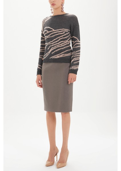 Açık Kahve Üzerine Varak Baskılı Kalem Etek 80765