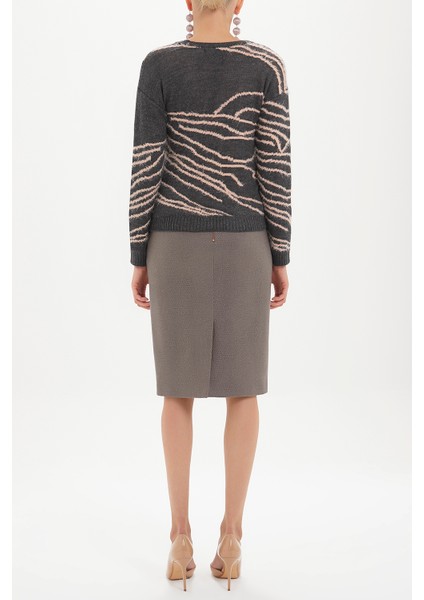 Açık Kahve Üzerine Varak Baskılı Kalem Etek 80765