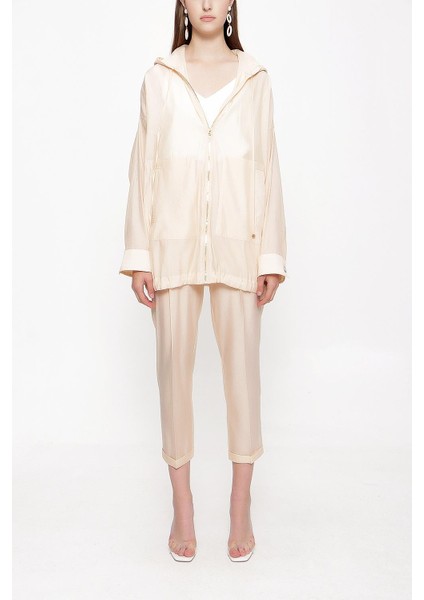 Ekru Oversize Fermuarlı Ceket 61155