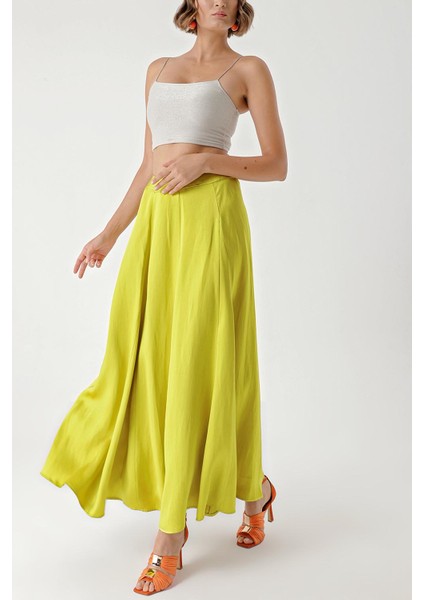 Asit Sarı Yüksek Bel Keten Etek 81271