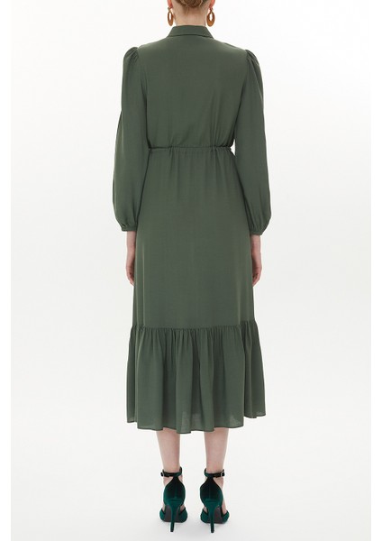 Haki Büzgülü Kemer Detaylı Midi Elbise 93323 modelleri