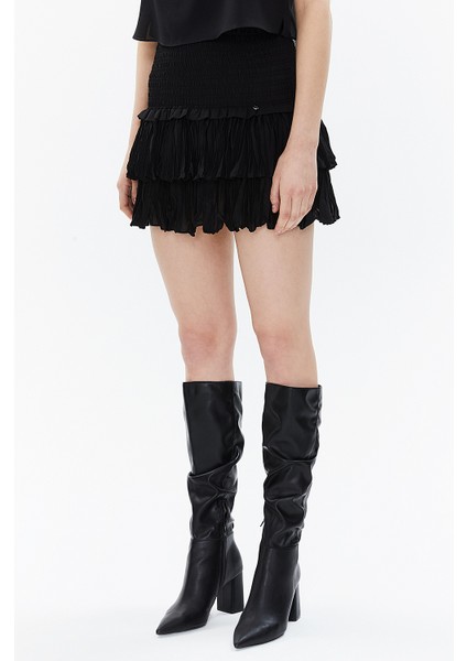 Siyah Beli Lastik Detaylı Volanlı Mini Etek 81156 modelleri