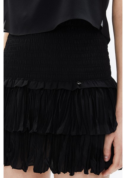 Siyah Beli Lastik Detaylı Volanlı Mini Etek 81156 fırsatları