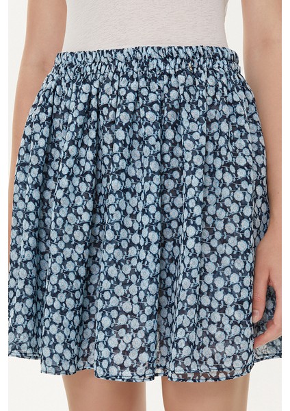 Mavi Desenli Büzgülü Mini Etek 81166 modelleri