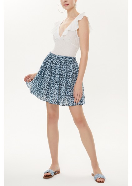 Mavi Desenli Büzgülü Mini Etek 81166 indirimleri
