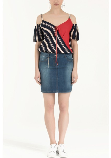 Lacivert Dar Kesim Denim Etek 80417