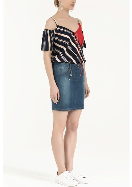Lacivert Dar Kesim Denim Etek 80417 fiyatları