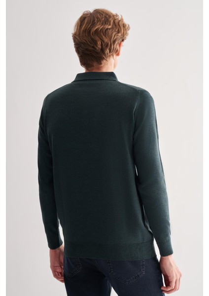 Koyu Yeşil Polo Yaka Cepsiz Comfort Fit Classic Pamuklu Triko Kazak 1012255007 indirimleri