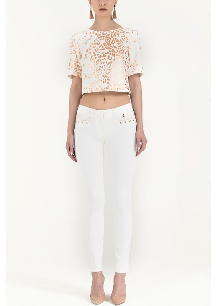 Beyaz Dar Kesim Pamuk Pantolon 40679