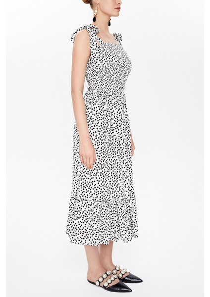 Ekru Gipeli Kalın Askılı Midi Elbise 93100 indirimleri