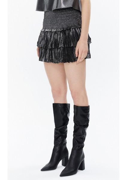 Gümüş Beli Lastik Detaylı Volanlı Mini Etek 81156 modelleri