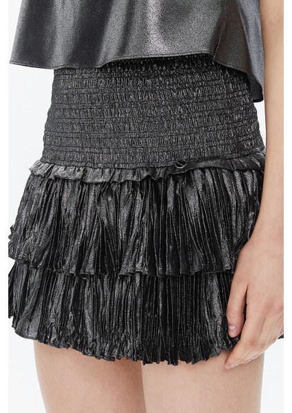 Gümüş Beli Lastik Detaylı Volanlı Mini Etek 81156 fırsatları