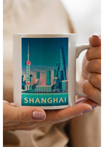 China- Shanghai Baskılı Premium Kupa Bardak