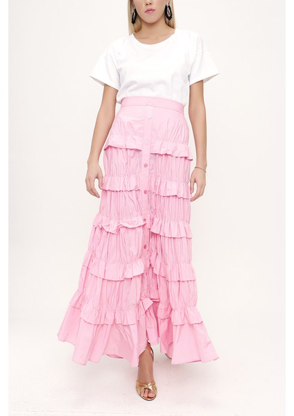 Pembe Büzgülü Kat Kat Etek 81168 indirimleri