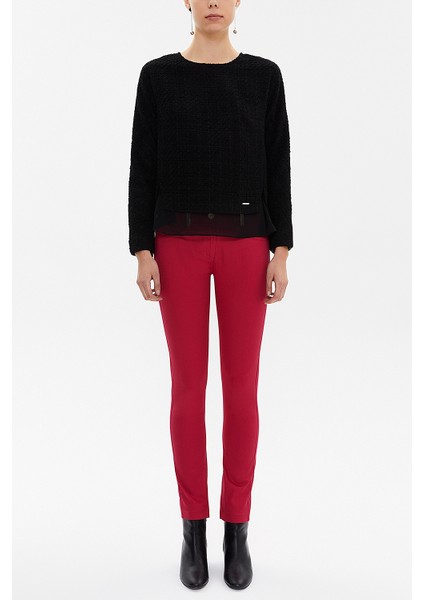 Siyah Şifon ve Yırtmaç Detaylı Tüvit Bluz 19808