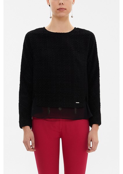 Siyah Şifon ve Yırtmaç Detaylı Tüvit Bluz 19808 fiyatları