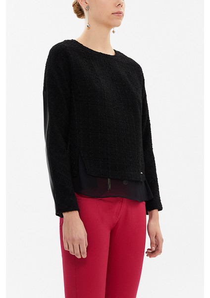 Siyah Şifon ve Yırtmaç Detaylı Tüvit Bluz 19808 modelleri