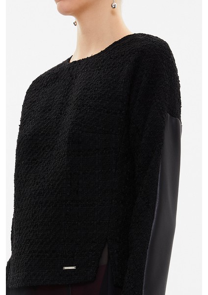 Siyah Şifon ve Yırtmaç Detaylı Tüvit Bluz 19808 fırsatları