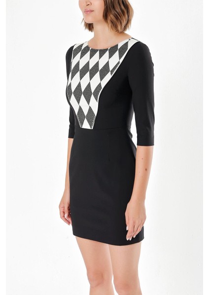 Siyah Taş Desen Dar Kesim Elbise 91109 fiyatları