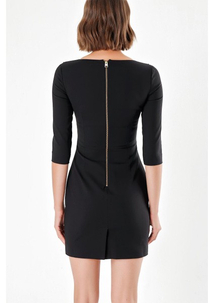 Siyah Taş Desen Dar Kesim Elbise 91109 fırsatları