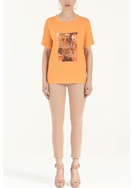 Turuncu Baskılı Basic Tshirt 19560