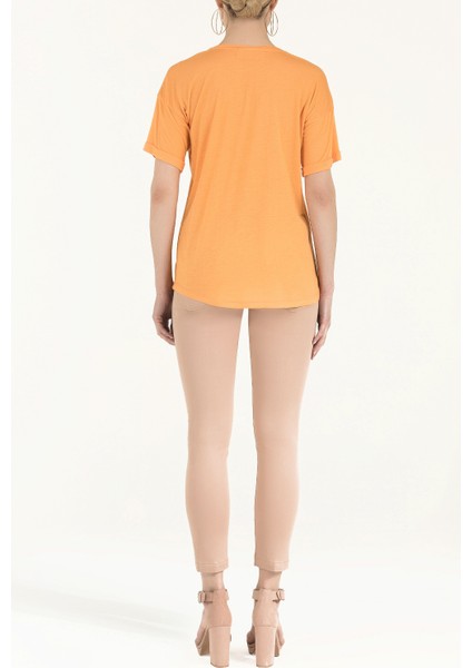 Turuncu Baskılı Basic Tshirt 19560