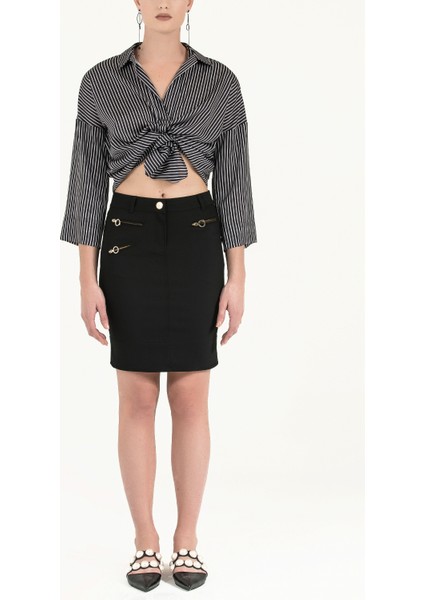 Siyah Fermuarlı Dar Kesim Etek 80528