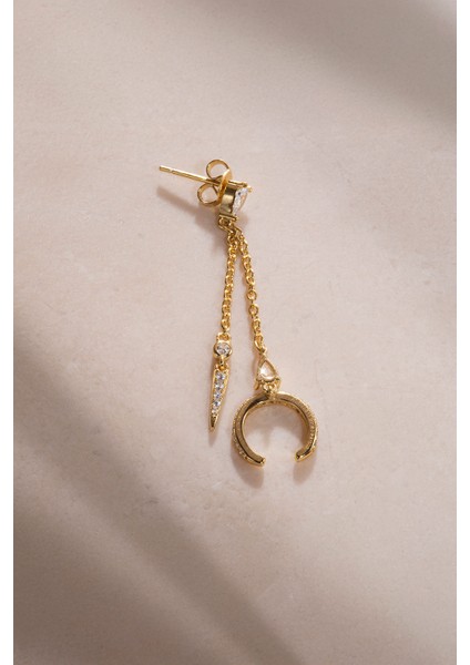 Altın Kristal Taş Detaylı ve Sallantılı 925 Ayar Gümüş Küpe 42