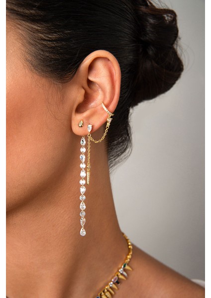 Altın Kristal Taş Detaylı ve Sallantılı 925 Ayar Gümüş Küpe 42 fiyatları