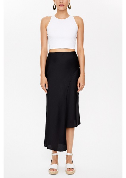 Siyah Asimetrik Kesim Dar Etek 81114