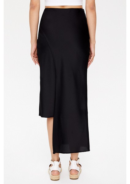 Siyah Asimetrik Kesim Dar Etek 81114