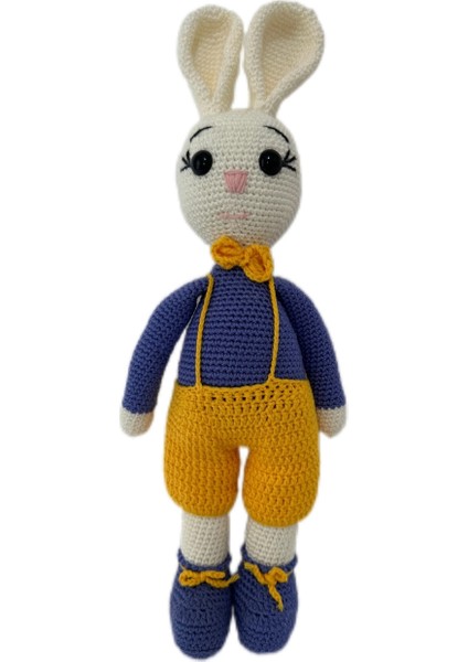 Sarı Mavi Renkli El Yapımı Oyuncak Amigurumi Pelüş Tavşan