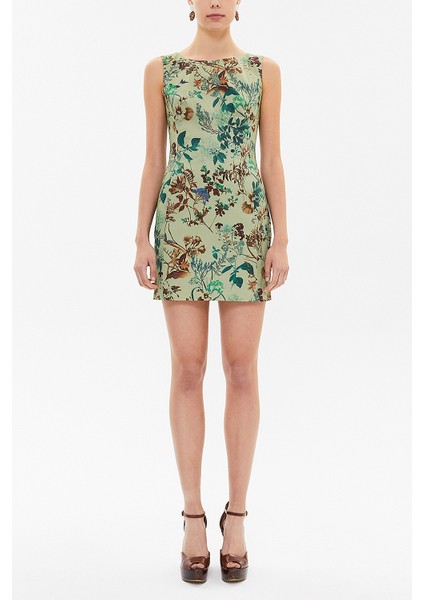 Haki Arkadan Fermuarlı Dar Kesim Mini Elbise 92364