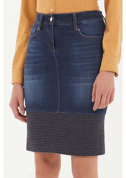 Lacivert Kontrast Dikişli Denim Etek 80488 modelleri