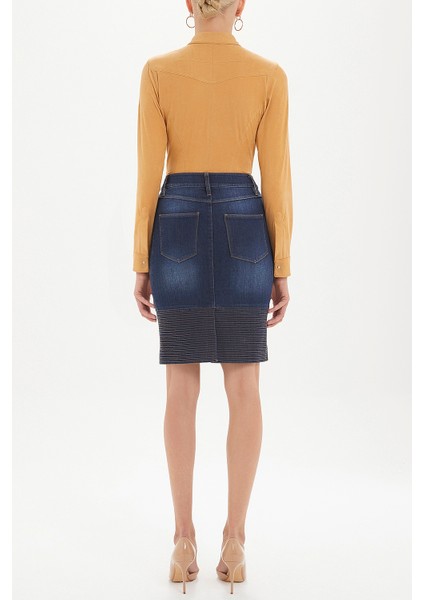 Lacivert Kontrast Dikişli Denim Etek 80488 fırsatları