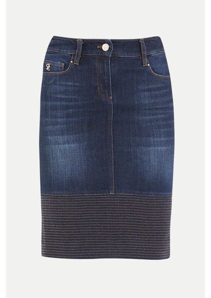 Lacivert Kontrast Dikişli Denim Etek 80488 indirimleri