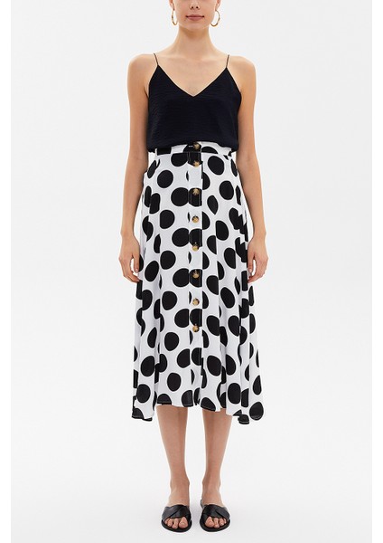 Puantiyeli Düğmeli Volanlı Etek 81063