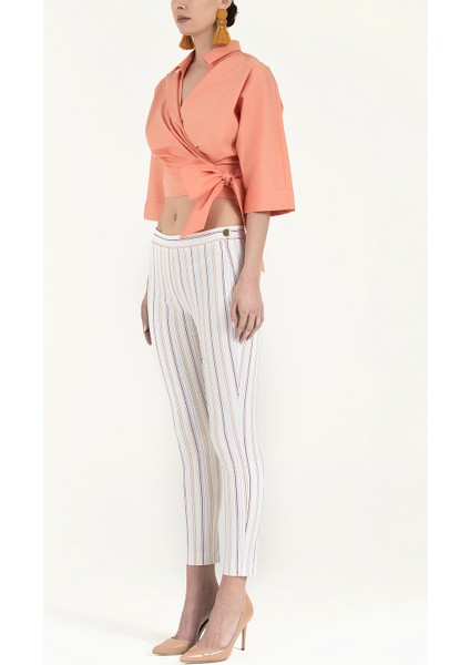 Ekru Dar Kesim Çizgili Pantolon 41241 fiyatları