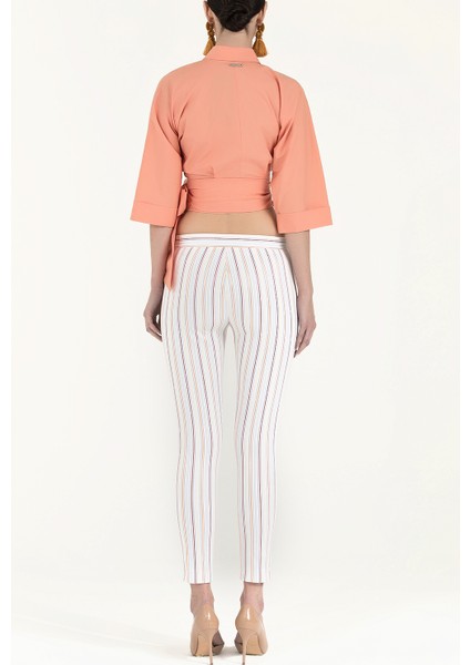 Ekru Dar Kesim Çizgili Pantolon 41241 fırsatları