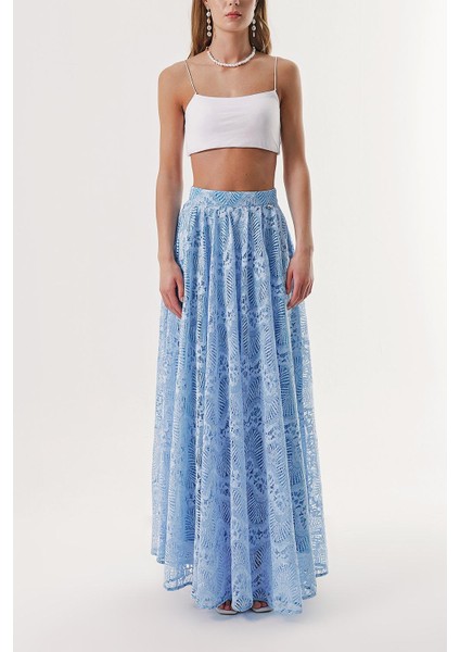 Mavi Fermuarlı Uzun Dantel Etek 81240 fiyatları