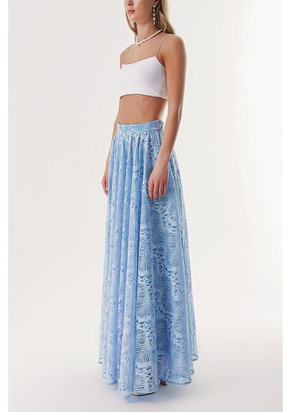 Mavi Fermuarlı Uzun Dantel Etek 81240 modelleri